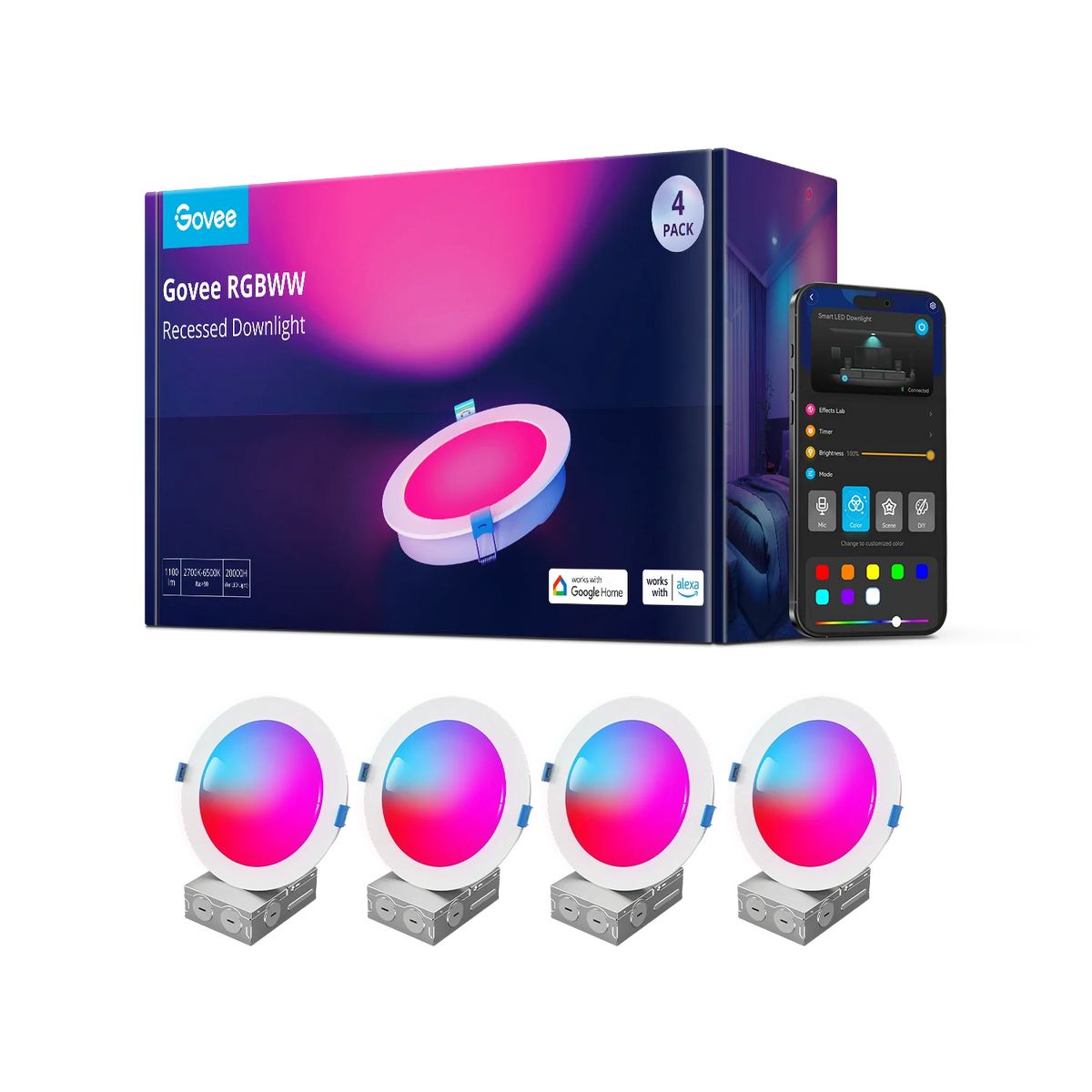 Govee 6-Inch Smart RGBWW Recessed Lights